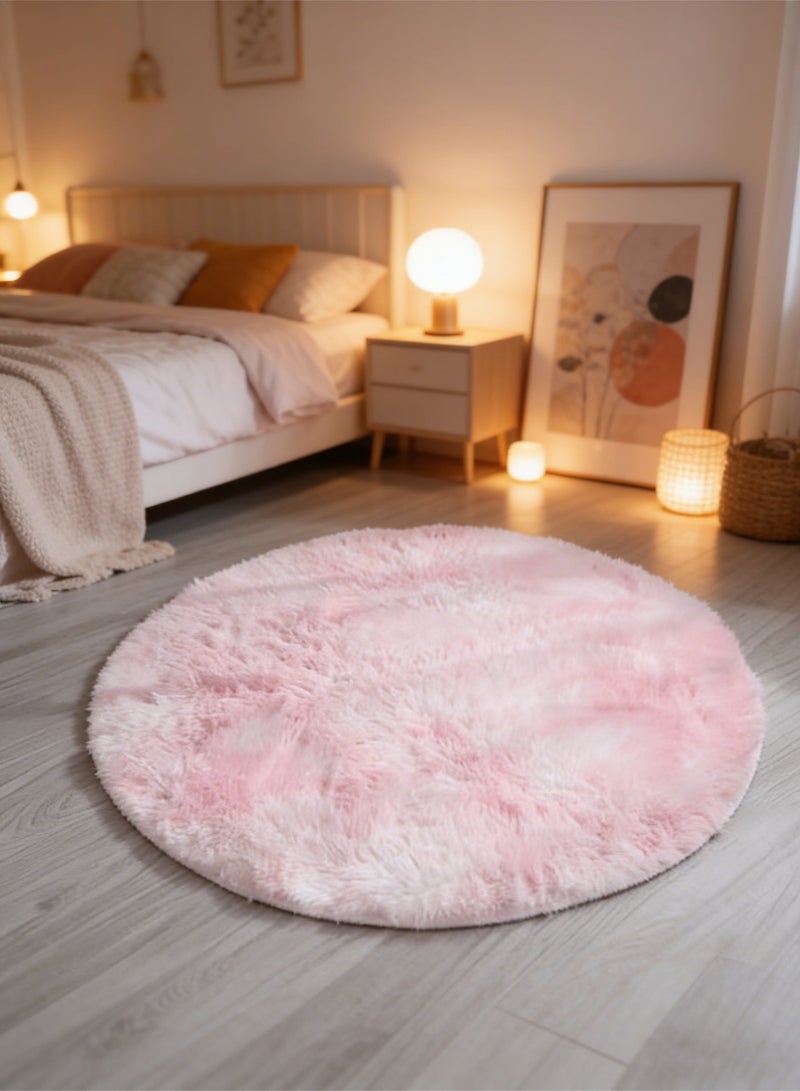KYD Soft Rugs Fluffy Carpets Tie-Dye Rugs for Living Room Bedroom Nursery Home Decor Non-Slip Machine Washable Carpet Home Decorative Roundness Carpet 120x120 cm Pink - Image 1