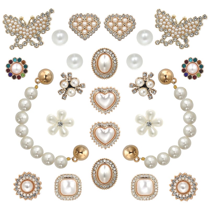Lugailly 24 Pcs Bling Shoe Charms with Pearl Chains, Pearl Shoe Decoration Charms, Butterfly Flower Rhinestone Jewelry Shoes Accessories for Women Girls, Bling Cute Decor for Clog Sandals, Party Birthday Gifts - Image 1