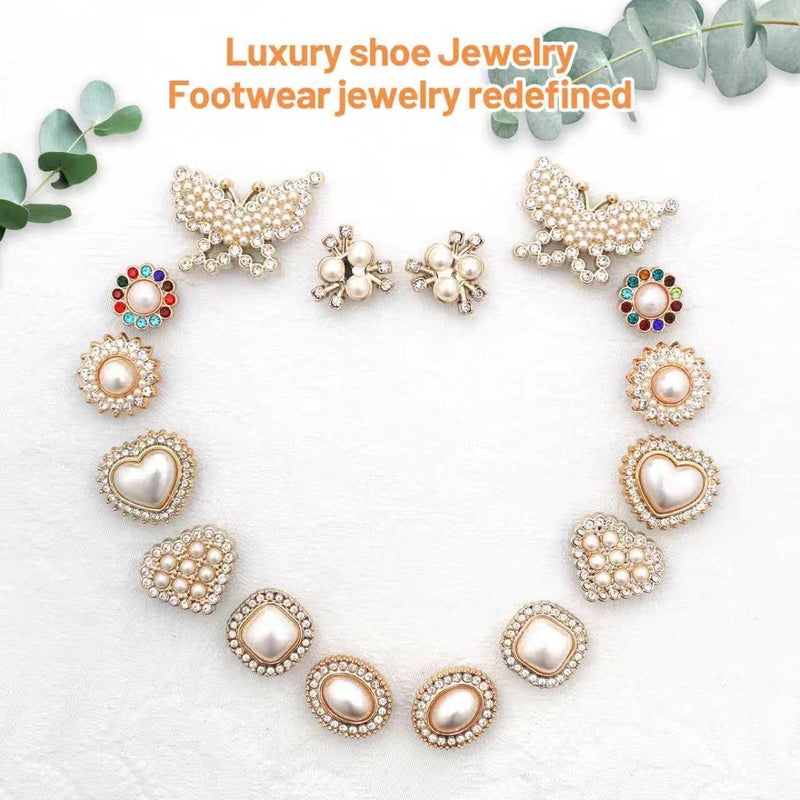 Lugailly 24 Pcs Bling Shoe Charms with Pearl Chains, Pearl Shoe Decoration Charms, Butterfly Flower Rhinestone Jewelry Shoes Accessories for Women Girls, Bling Cute Decor for Clog Sandals, Party Birthday Gifts - Image 3