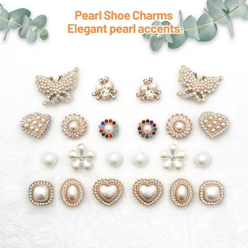 Lugailly 24 Pcs Bling Shoe Charms with Pearl Chains, Pearl Shoe Decoration Charms, Butterfly Flower Rhinestone Jewelry Shoes Accessories for Women Girls, Bling Cute Decor for Clog Sandals, Party Birthday Gifts - Image 5