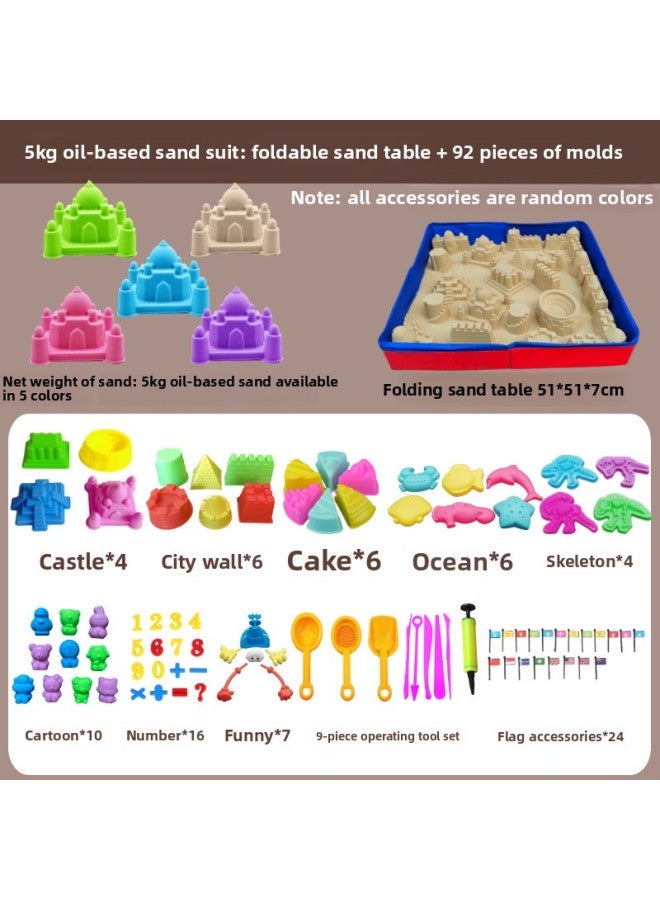 Children's Space Toy Sand Indoor Set Sand Table Lunburg Color Sand Magic Oily Sand Non-stick Hand Set-Specifications:10kg (pink) Shaping Oily Sand +92 Accessories + Folding Cloth Sand Table - Image 1