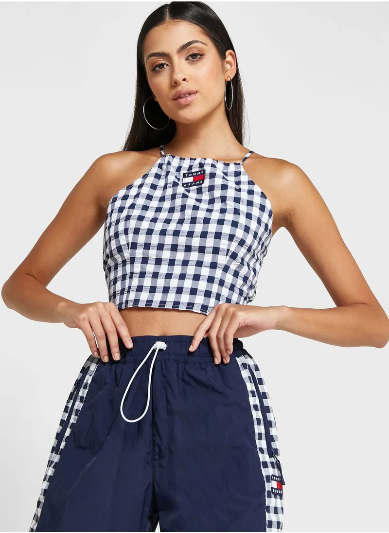 TOMMY JEANS Strappy Checked Tie Detail Crop Top