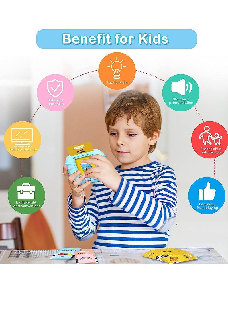 Educational Toy for Kids Listen and Learn Literacy Audible Flash Cards for Toddlers 1-6 Years Old Boys Girls Flashcards Device with 112 pcs Double-Sided Cards, Blue Reader - Image 2