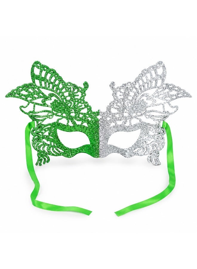 Toy Box Women's Half Face Lace Eye Mask, Green and Silver Glitter Costume Party Mask for Saudi National Day - Image 3