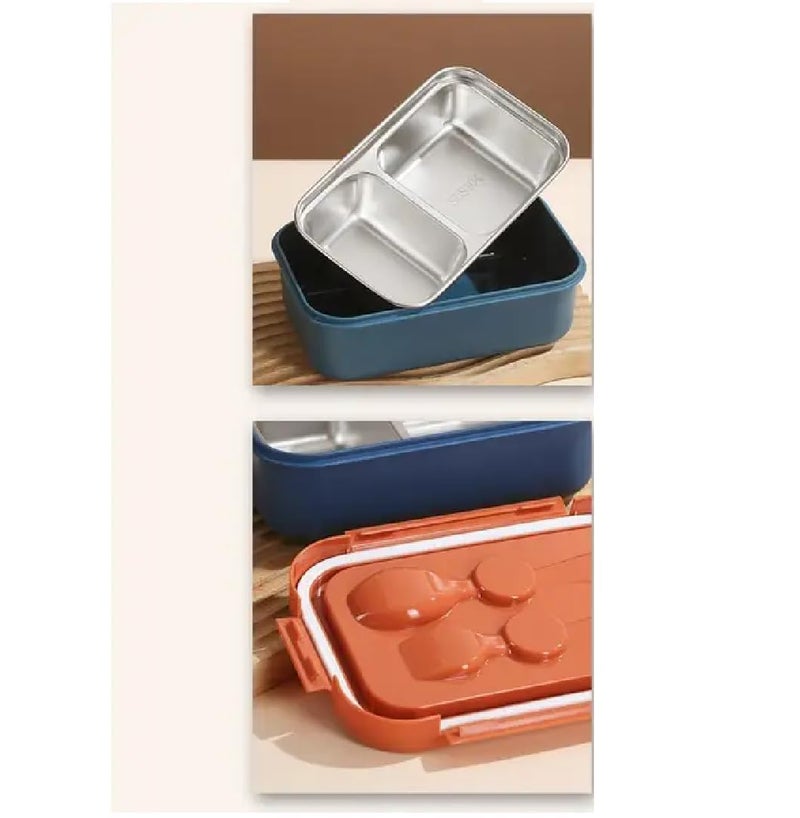 Wrixty Insulated Lunch Containers Stainless Steel Bento Lunch Box with 2 Compartments Chopsticks Spoon Portable Bento Box for Adults Food Containers Lunch Box Blue - Image 4