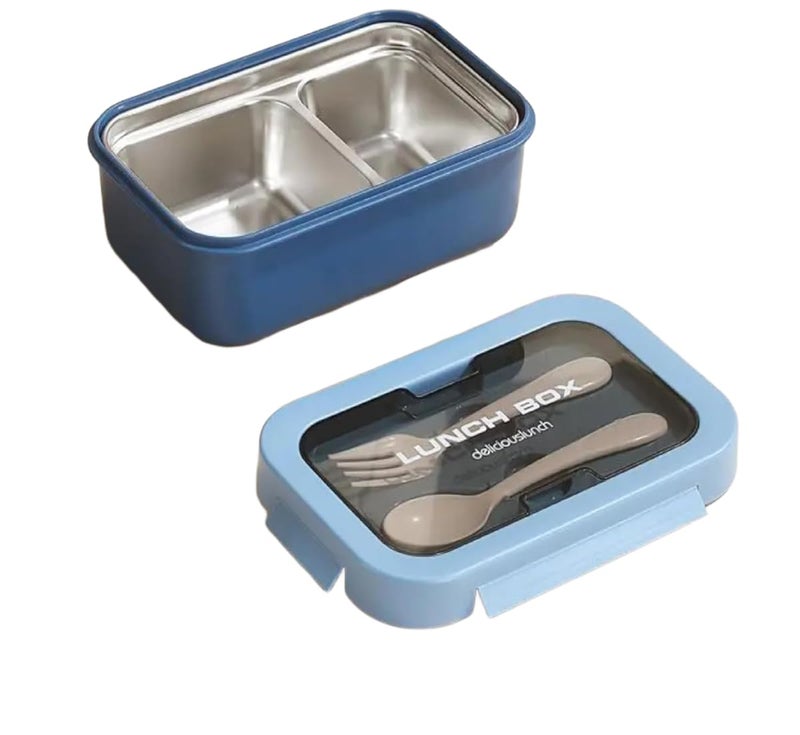 Wrixty Insulated Lunch Containers Stainless Steel Bento Lunch Box with 2 Compartments Chopsticks Spoon Portable Bento Box for Adults Food Containers Lunch Box Blue - Image 1