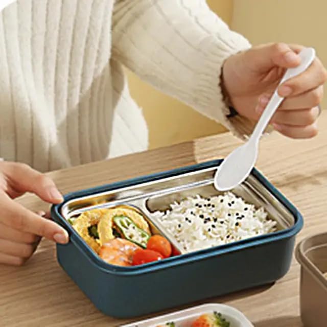 Wrixty Insulated Lunch Containers Stainless Steel Bento Lunch Box with 2 Compartments Chopsticks Spoon Portable Bento Box for Adults Food Containers Lunch Box Blue - Image 2