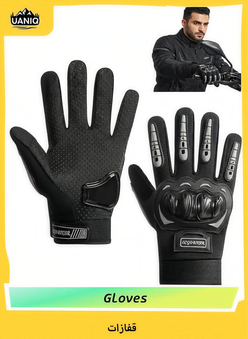 UANIQ Motorcycle Gloves Full Finger Touch Screen Hard Knuckle Protection Racing Riding Gloves for Off Road Desert Motocross Delivery Commuting Tactical Training Men Black - Image 1