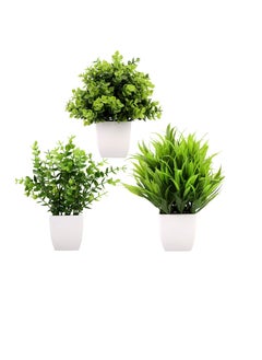 ماركة غير محددة 3Pack نباتات مزيفة صغيرة في الأواني ، نباتات الأوكالبتوس البلاستيكية الاصطناعية ، نباتات صناعي بوعاء من عشب القمح داخلي لمكتب مكتب طاولة القهوة الحمام غرفة نوم الديكورات المنزلية 