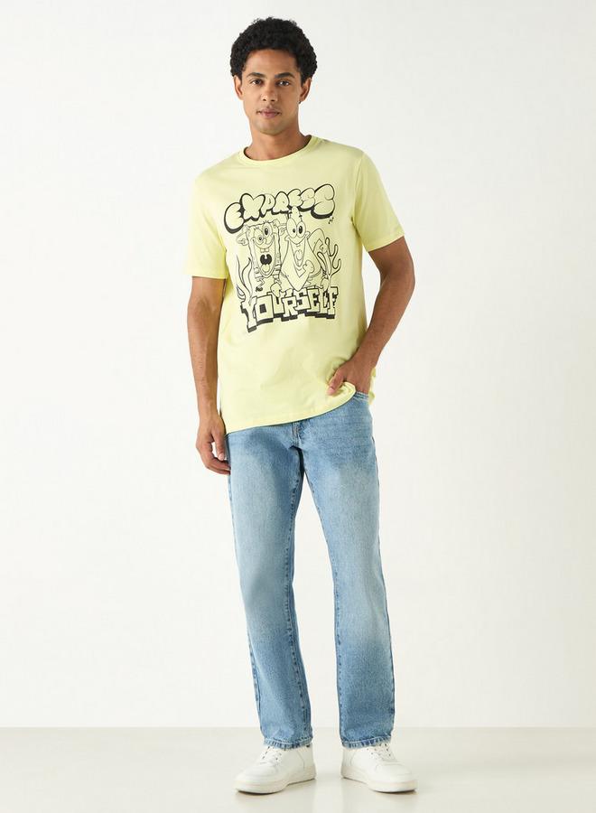 SP Characters SpongeBob SquarePants Print Crew Neck T-shirt with Short Sleeves - Image 2