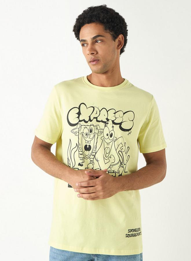 SP Characters SpongeBob SquarePants Print Crew Neck T-shirt with Short Sleeves - Image 1