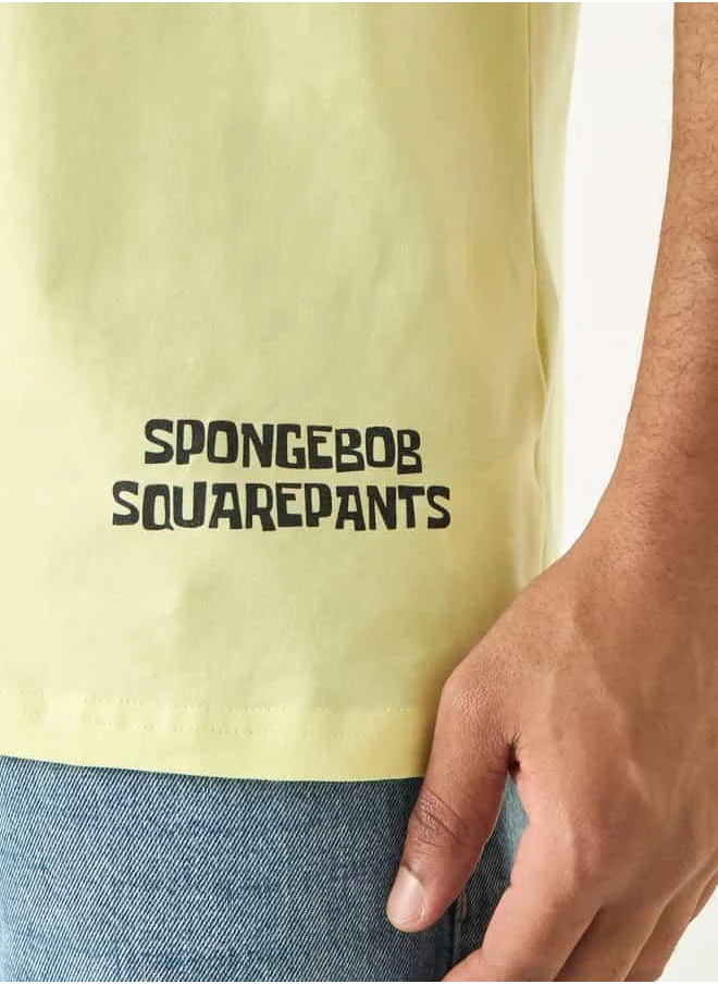 SP Characters SpongeBob SquarePants Print Crew Neck T-shirt with Short Sleeves