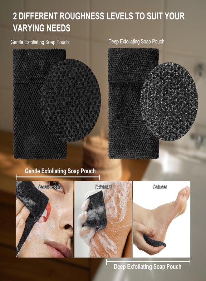 Beiskll 2 Pack Soap Bag Deep and Gentle Exfoliating,Bar Soap Pouch Saver Pocket,Body Scrubber Shower Sponge Bath Loofah (Black) - Image 3