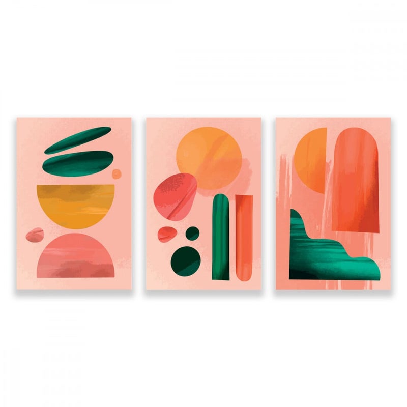 Marktna Three modern canvas paintings with an abstract design and a hollow frame, measuring (90×40), three pieces - Image 1