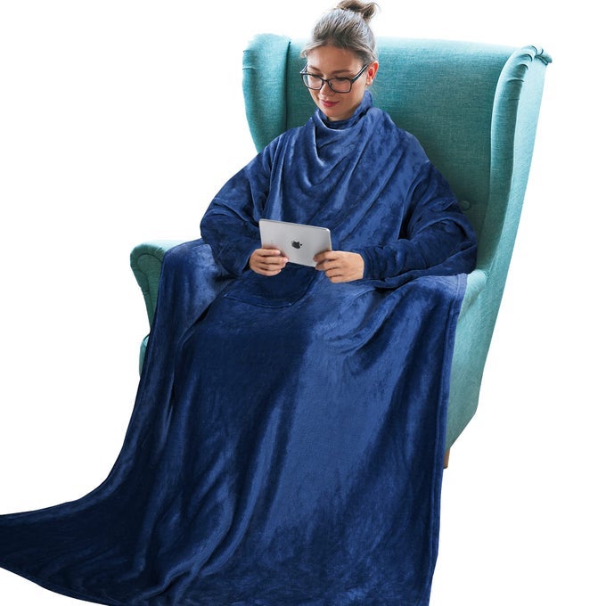 FLEECE WEARABLE BLANKET WITH SLEEVES FULL BODY THROW READING WRAP TV BLANKETS BED SOFA AND COUCH SNUGGLE GIFT FOR ADULT WOMEN MEN MOM GRANDMA
