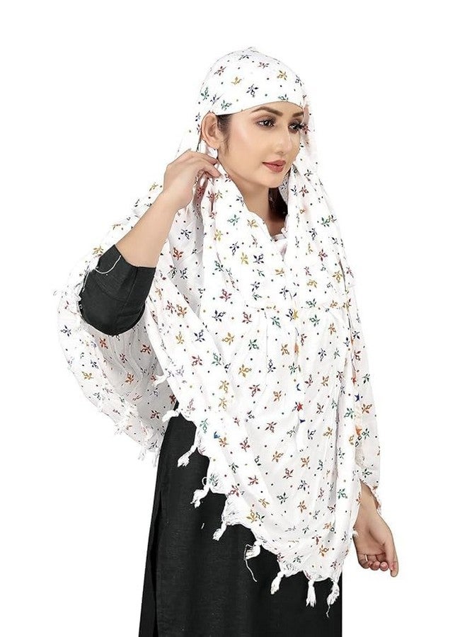 Hasruna Enterprise Hasruna Enterprise Cotton Long Scarf Cum Mask scarves Usable for vehicle Driver | White Printed Design | Universal Size | For Girl & Women | Breathable Sun Protection Light Weight - Image 2