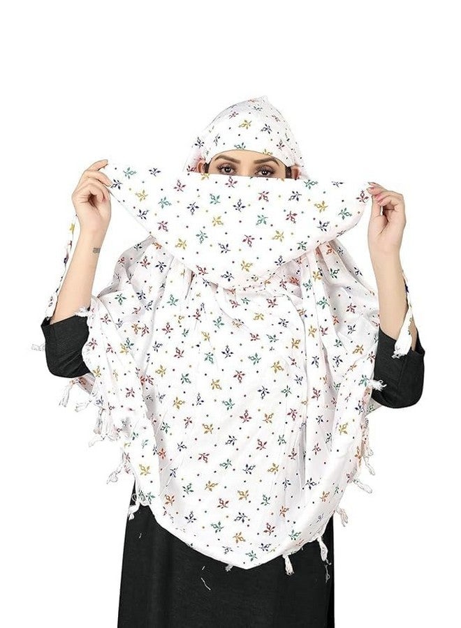 Hasruna Enterprise Hasruna Enterprise Cotton Long Scarf Cum Mask scarves Usable for vehicle Driver | White Printed Design | Universal Size | For Girl & Women | Breathable Sun Protection Light Weight - Image 1