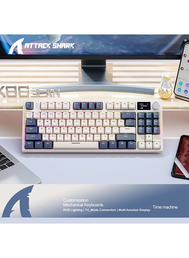 Attack Shark K86 RGB 75% Wireless Mechanical Keyboard,Triple Mode Bluetooth5.0/2.4G/USB-C 87 Keys Hot Swappable Gaming Keyboard,Knob & TFT Screen Display - Image 3