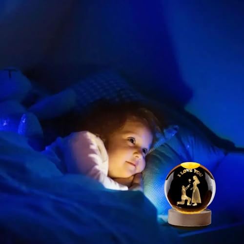 Desidiya 3D Crystal Love You Lamp for Couples Engraved Crystal Ball LED Night Light with Wooden Base - USB Powered Glass Ball Led Night Light Table Lamp for Loved Ones to Gifting,Warm White - Image 2