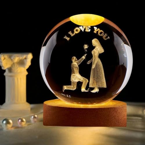 Desidiya 3D Crystal Love You Lamp for Couples Engraved Crystal Ball LED Night Light with Wooden Base - USB Powered Glass Ball Led Night Light Table Lamp for Loved Ones to Gifting,Warm White - Image 4