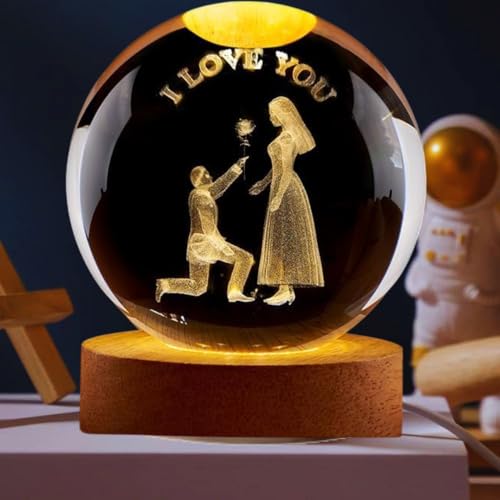 Desidiya 3D Crystal Love You Lamp for Couples Engraved Crystal Ball LED Night Light with Wooden Base - USB Powered Glass Ball Led Night Light Table Lamp for Loved Ones to Gifting,Warm White - Image 5