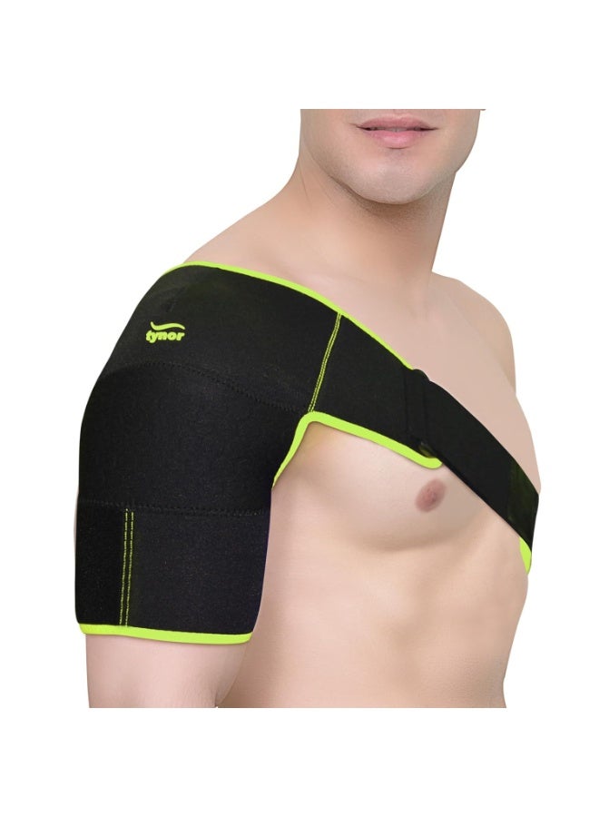 TYNOR Shoulder Support Double Lock (Neo), Neoprene Compression for Stability & Comfort | For Sports, Cricket, Tennis & Gym | Adjustable Shoulder Brace - Black & Green, Universal Size, 1 Unit - Image 1