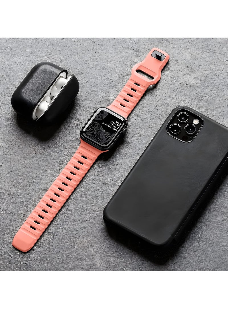 Generic - Compatible with Apple Watch Band 49mm 46mm 45mm 44mm 42mm Bands for Men Women, Unique Rugged Design Silicone Wristband Strap for iWatch Ultra 2/1 Series 10/9/8/7/6/5/4/3/2/1/SE Pink - Image 1