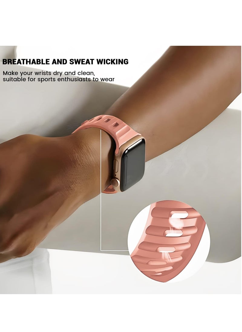 Generic - Compatible with Apple Watch Band 49mm 46mm 45mm 44mm 42mm Bands for Men Women, Unique Rugged Design Silicone Wristband Strap for iWatch Ultra 2/1 Series 10/9/8/7/6/5/4/3/2/1/SE Pink - Image 1