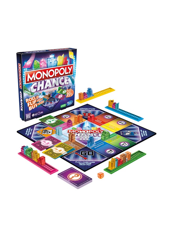 Monopoly لعبة تشانس - لعبة لوحية سريعة وممتعة للعائلة، تتضمن المخاطرة للأطفال والبالغين، شراء ممتلكات استراتيجي، مدة اللعبة 20 دقيقة، بناء أفق المدينة، للأعمار من 8 سنوات فما فوق، من 2 إلى 4 لاعبين  - Image 1