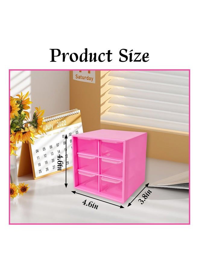 Nirvany Small Drawer Organizer for Desk, 4.7" x 4.7" x 3.8" Mini Desktop Drawer Organizer with 6 Clear Drawers (Rose Red) - Image 2