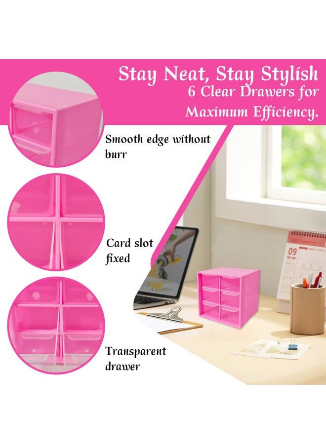 Nirvany Small Drawer Organizer for Desk, 4.7" x 4.7" x 3.8" Mini Desktop Drawer Organizer with 6 Clear Drawers (Rose Red) - Image 3