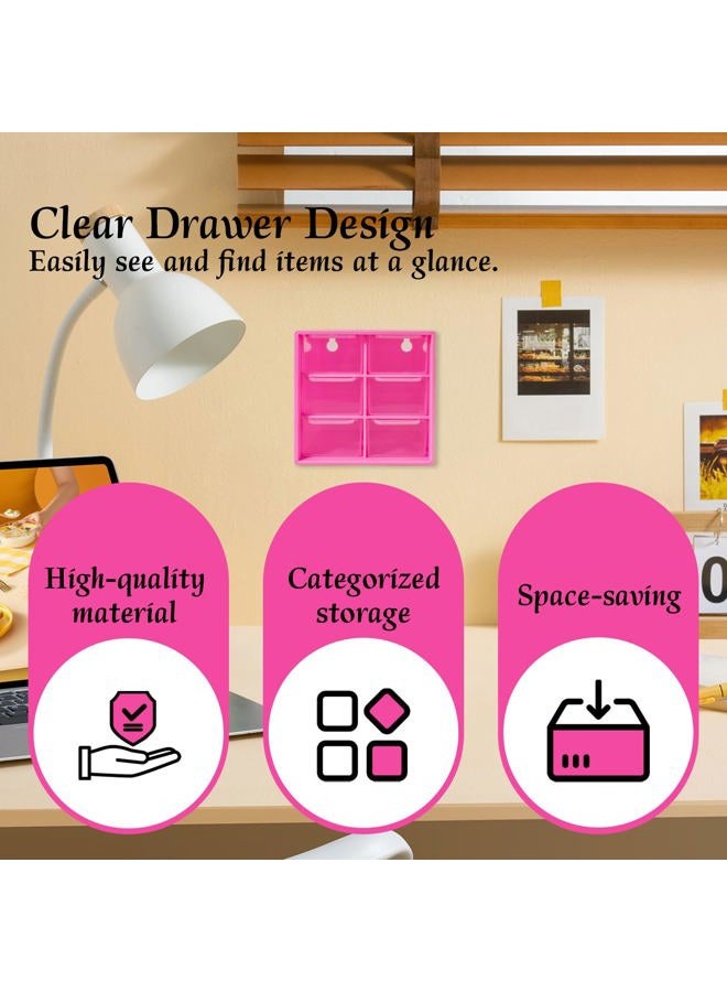Nirvany Small Drawer Organizer for Desk, 4.7" x 4.7" x 3.8" Mini Desktop Drawer Organizer with 6 Clear Drawers (Rose Red) - Image 4