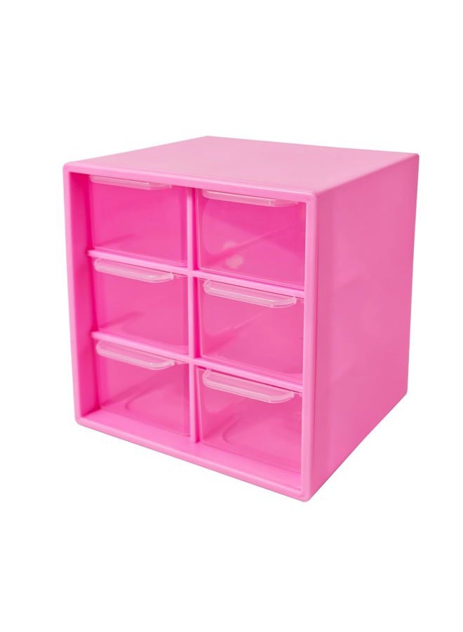 Nirvany Small Drawer Organizer for Desk, 4.7" x 4.7" x 3.8" Mini Desktop Drawer Organizer with 6 Clear Drawers (Rose Red) - Image 1