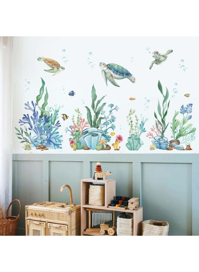 wondever Ocean Seaweed Grass Wall Stickers Turtle Under The Sea Peel and Stick Wall Art Decals for Baby Nursery Kids Bedroom Bathroom - Image 1