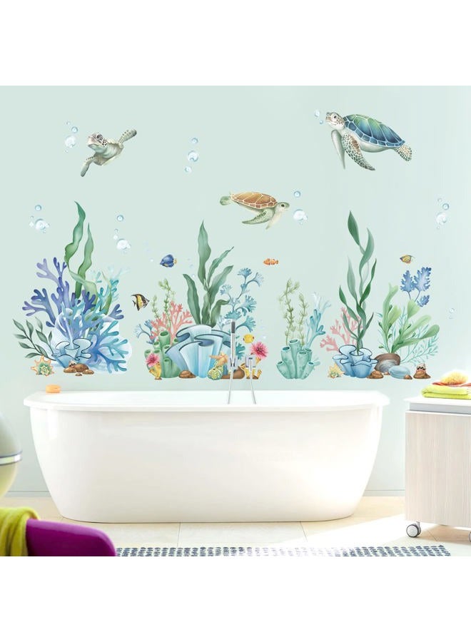 wondever Ocean Seaweed Grass Wall Stickers Turtle Under The Sea Peel and Stick Wall Art Decals for Baby Nursery Kids Bedroom Bathroom - Image 2