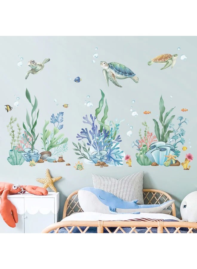 wondever Ocean Seaweed Grass Wall Stickers Turtle Under The Sea Peel and Stick Wall Art Decals for Baby Nursery Kids Bedroom Bathroom - Image 3