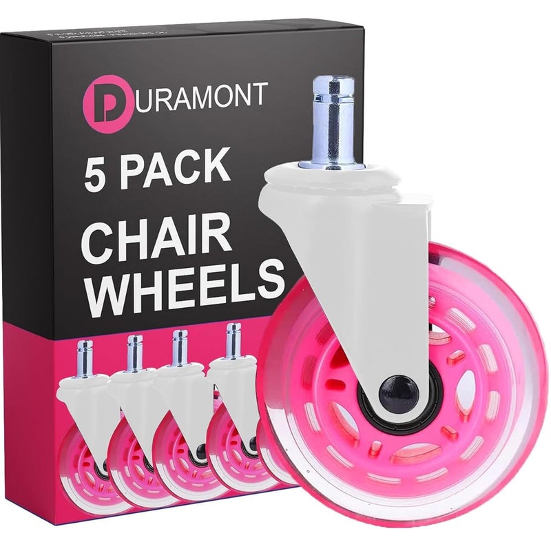 Duramont Office Chair Wheels - Set of 5 Rollerblade-Style Casters, Smooth & Quiet Rolling, Protects Hardwood Floors & Carpets, Universal Fit, Durable and Long-Lasting - Pink - Image 1