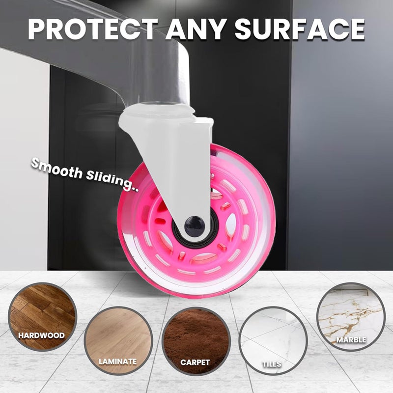Duramont Office Chair Wheels - Set of 5 Rollerblade-Style Casters, Smooth & Quiet Rolling, Protects Hardwood Floors & Carpets, Universal Fit, Durable and Long-Lasting - Pink - Image 4