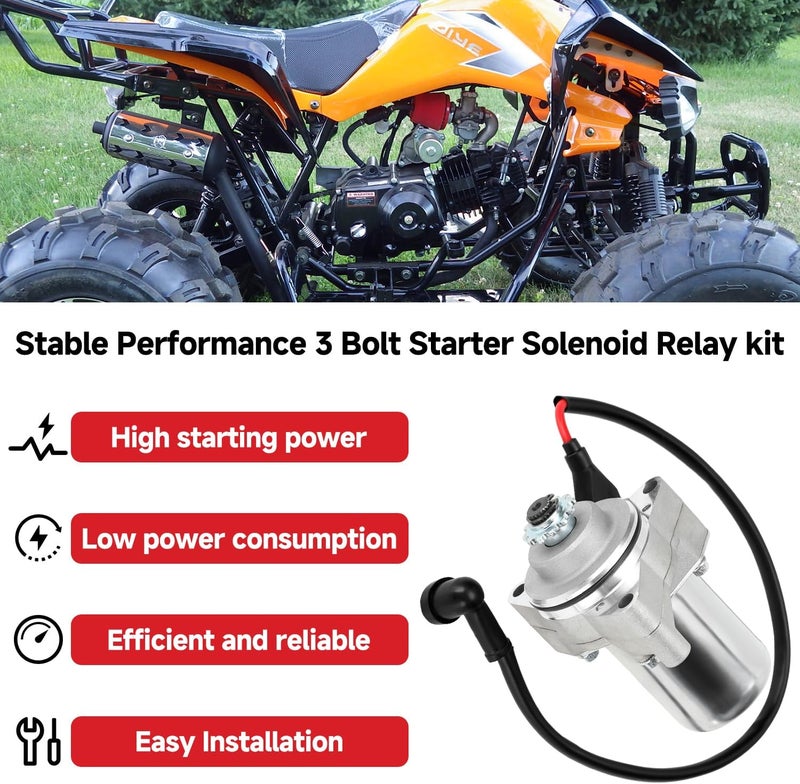 GREHUA 3 Bolt Starter Motor with Solenoid Relay and Spark Plug for 50cc to 125cc ATVs and Dirt Bikes - Image 2
