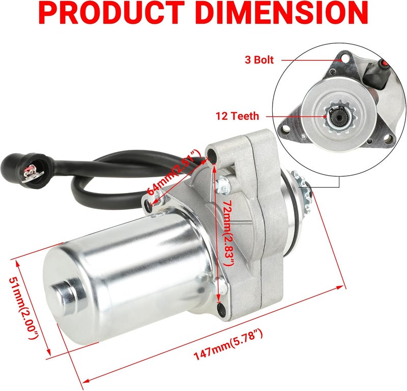 GREHUA 3 Bolt Starter Motor with Solenoid Relay and Spark Plug for 50cc to 125cc ATVs and Dirt Bikes - Image 4