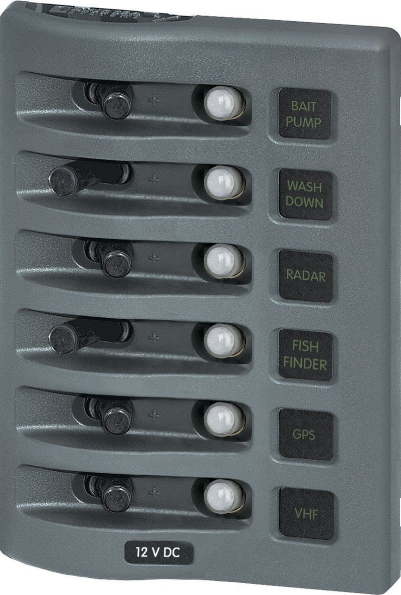 Blue Sea Systems 4376 WeatherDeck 12V DC Waterproof Circuit Breaker Panel - Gray, 6 Positions
