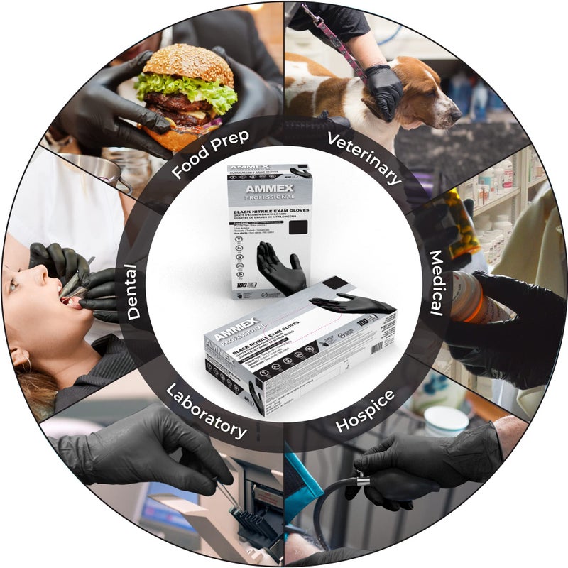 AMMEX Black Nitrile Exam Gloves, Box of 100, 3 Mil, Size X-Large, Latex Free, Powder Free, Textured, Disposable, Non-Sterile, Food Safe, ABNPF48100-BX - Image 3