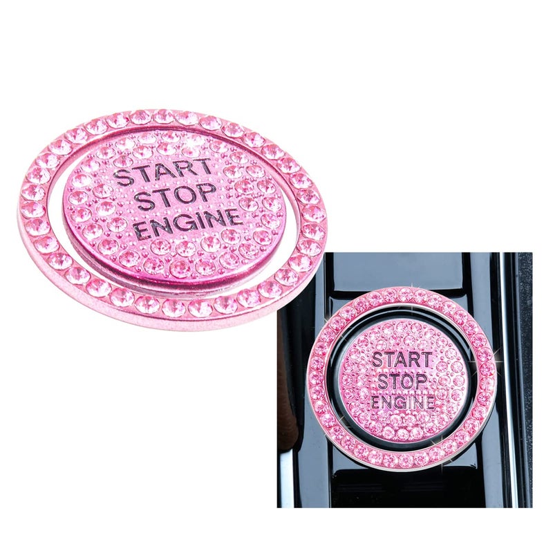 hallomomo Engine Start Stop Button Bling Ring,Key Ignition Starter & Knob Ring Crystal Rhinestone Cover, Push Start Button Diamond Decor (Ring+Cover, Pink) - Image 2