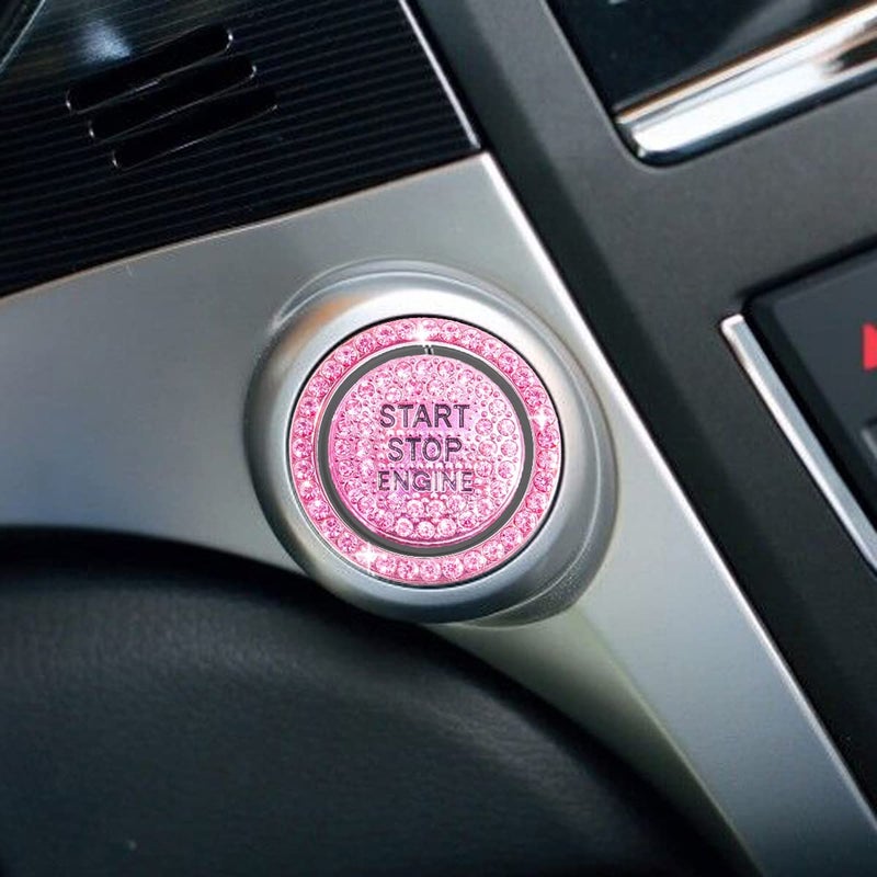 hallomomo Engine Start Stop Button Bling Ring,Key Ignition Starter & Knob Ring Crystal Rhinestone Cover, Push Start Button Diamond Decor (Ring+Cover, Pink) - Image 4