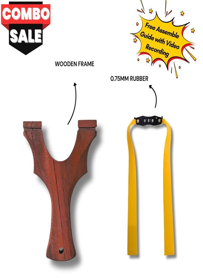 Marksman® BABUL Wooden TTF Slingshot (8.5cm / 9cm) with 0.75mm Yellow Elastic Band (BABUL Wood TTF Slingshot 8.5cm with Yellow Band, Wood) - Image 2