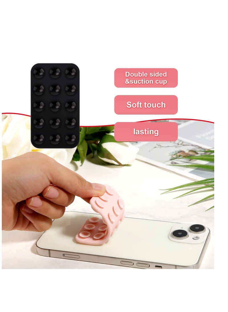 2 Pack Silicone Suction Phone Case, Double Sided Suction Cup, Anti-Slip Hands-Free Mobile Accessory Holder, Suitable for Videos and Selfies (Black, Light Pink) - Image 3