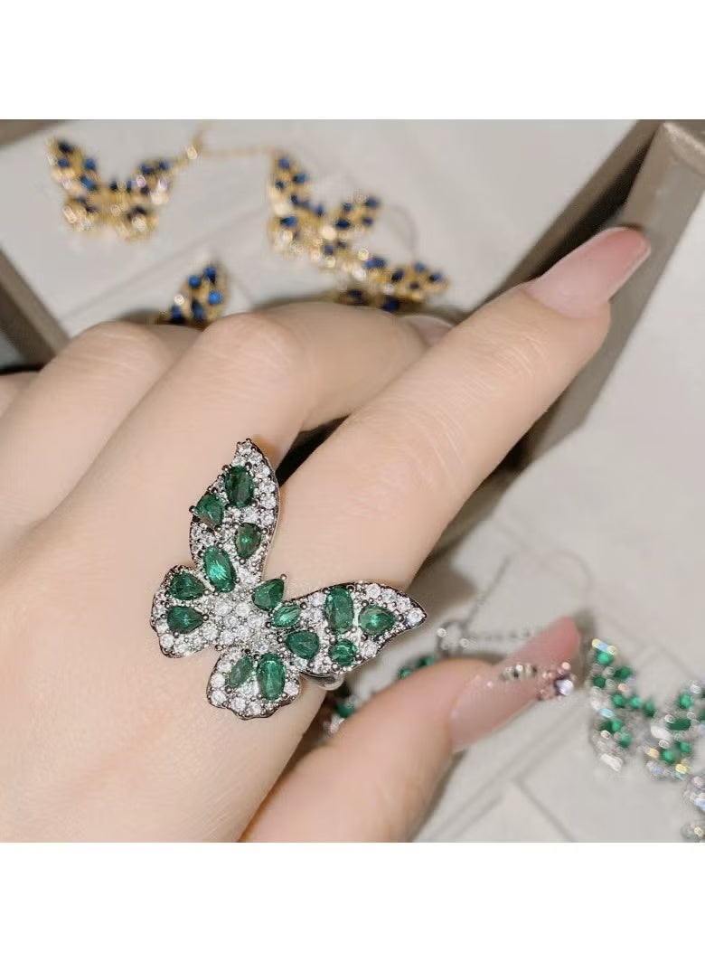 Beauenty Gemstone butterfly ring gold plated non spec encrusted zircon ring female