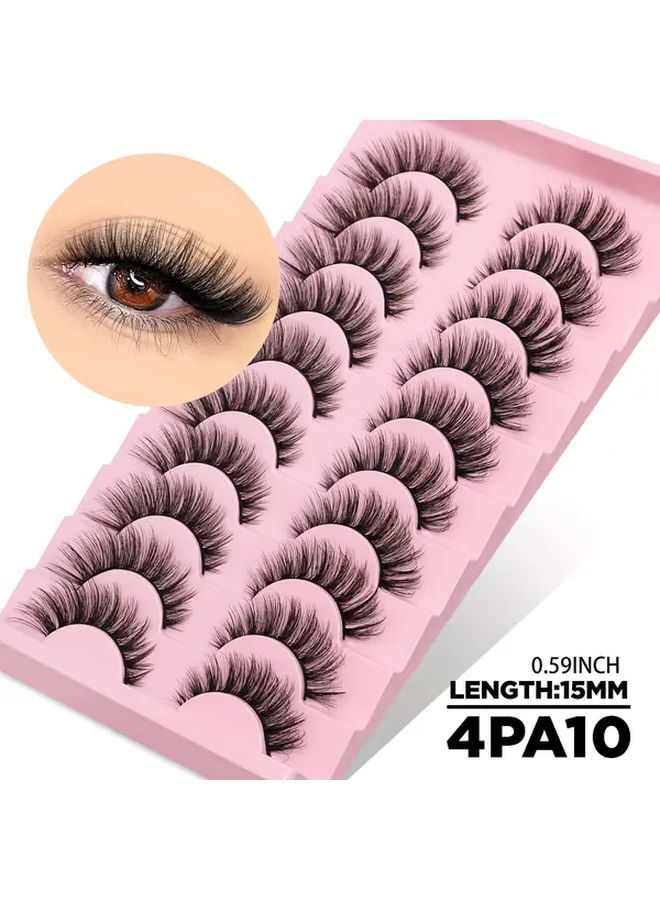 Fluffy False Lashes 10 Pairs Natural D Dimensional Multi Layer Strip Eyelashes To Enlarge Eyes Makeup Extensions - Image 4