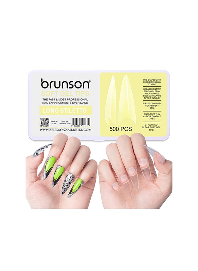 brunson False Nail Tips Soft Gel Extension Clear Medium Coffin 550 Pieces BTMCC500  - Image 1