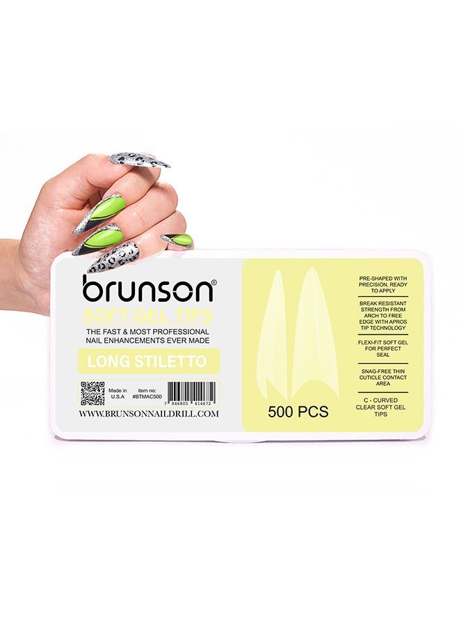 brunson False Nail Tips Soft Gel Extension Clear Medium Coffin 550 Pieces BTMCC500  - Image 2